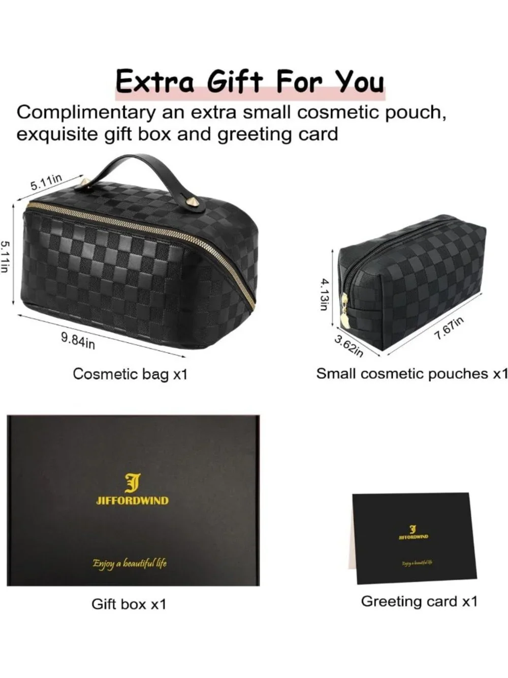 Large Capacity Checkered Makeup Bags Set - Waterproof Cosmetic Organizer Pouch